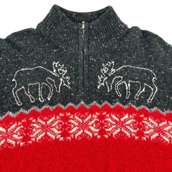Jones New York Women’s Reindeer Snowflakes Sweater Wool Blend Quarter Zip - Picture 1 of 7